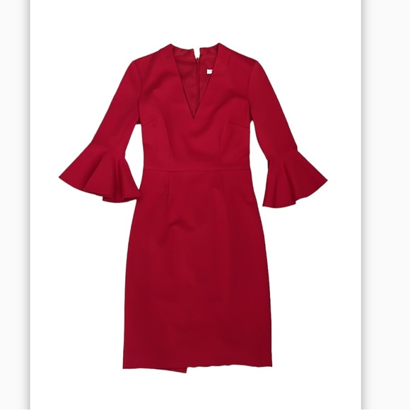 Trina Turk Red Lane V neckline bell sleeve sheath dress size fits like a 4 - Picture 10 of 13